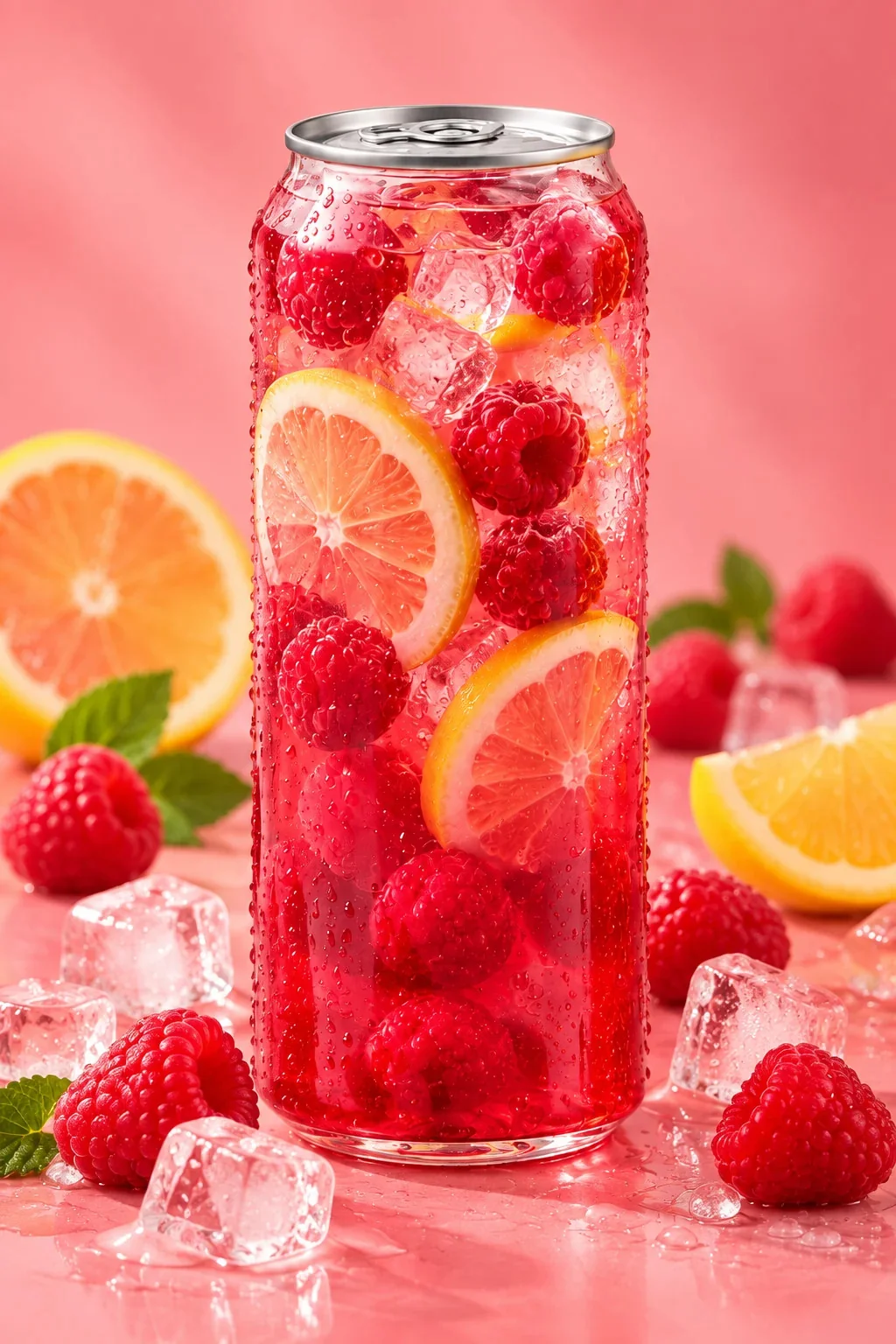 Málnás–citrusos ital lezárt dobozban